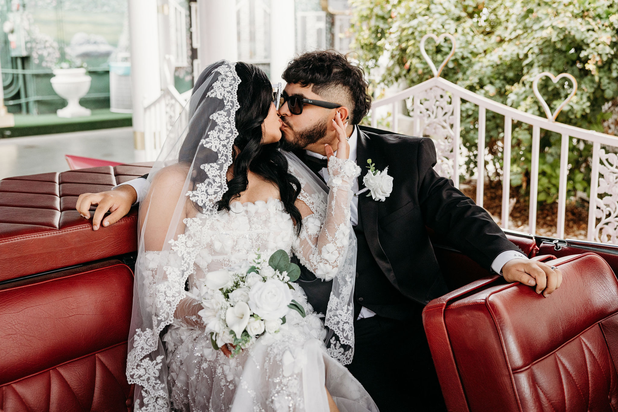 cute picture of the newlyweds kissing