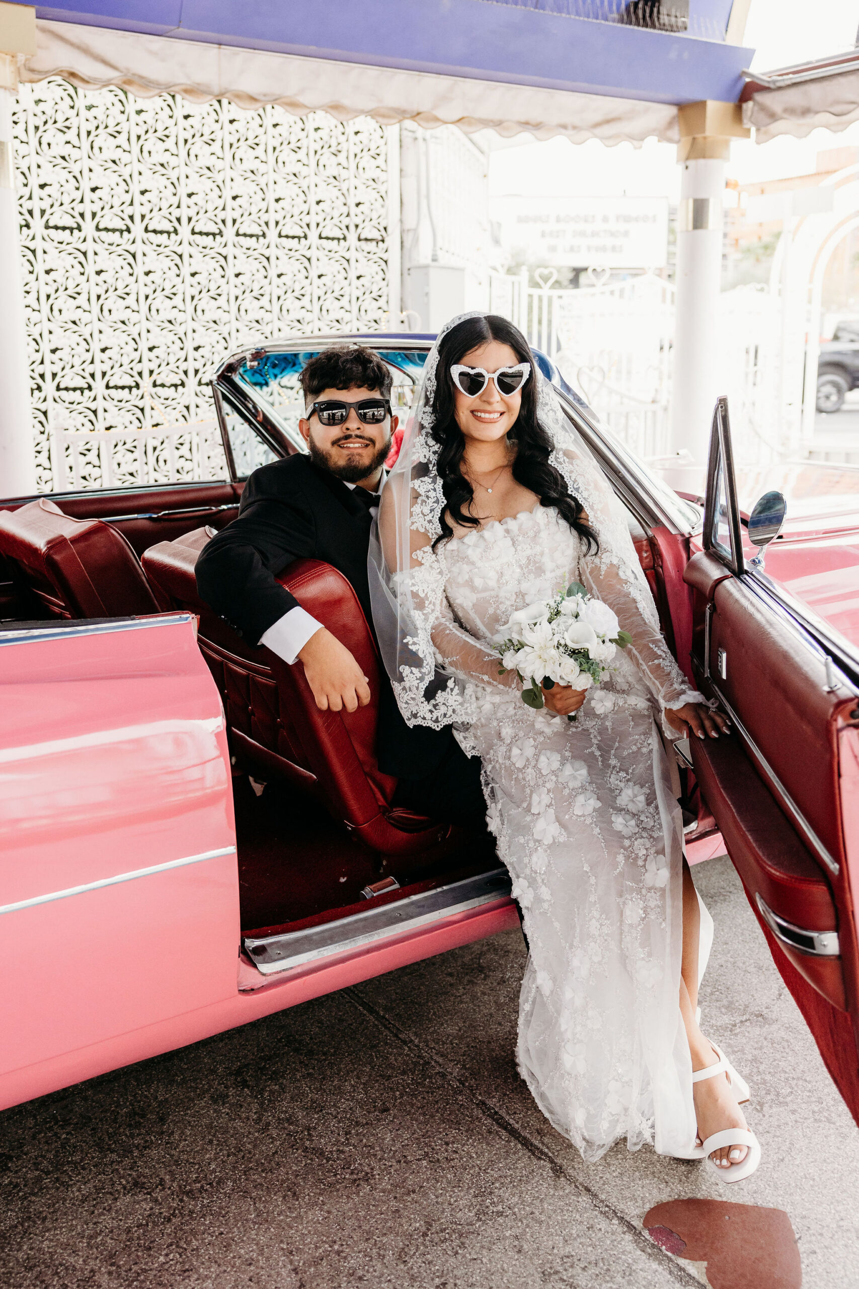 newlyweds at their las vegas bridal photos