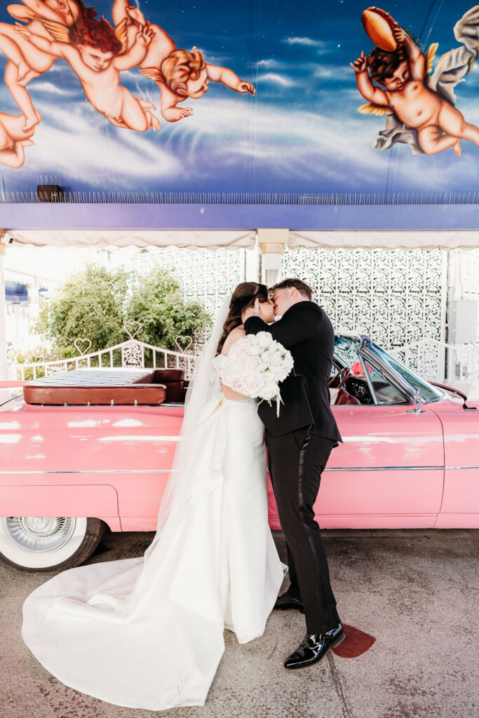 cute picture of the newlyweds kissing