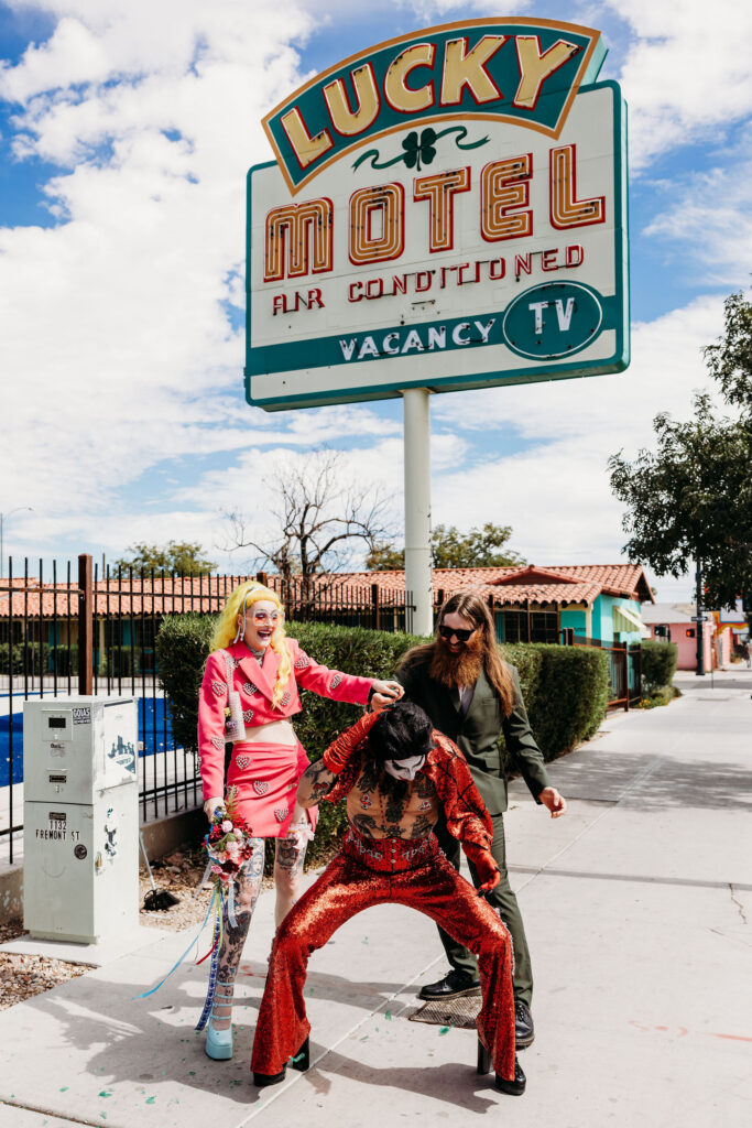 picture of the newly married couple with hellvis