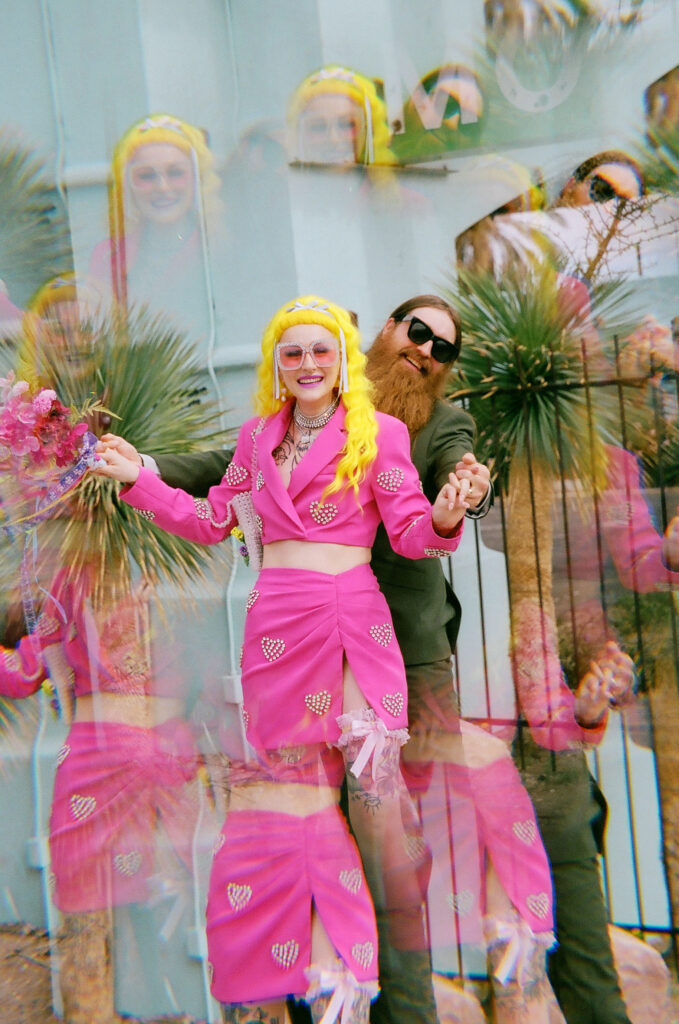 Newly married couple having the best time at their bridal photos