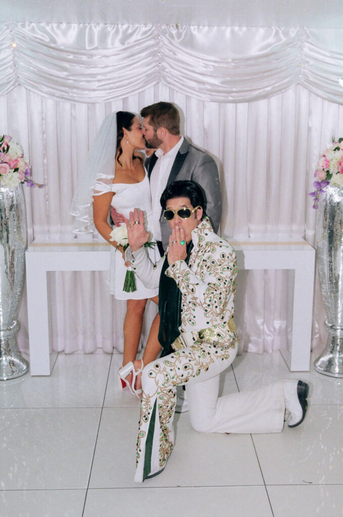 portrait of the newlyweds with elvis