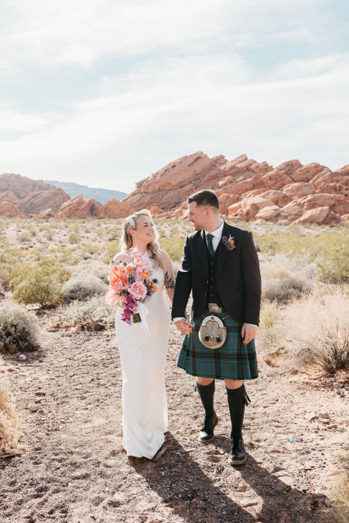 Golden hour bridal portraits in the desert