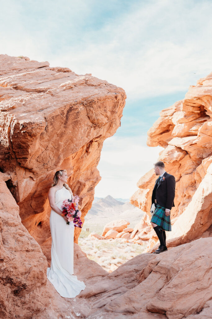 Golden hour bridal session in the desert