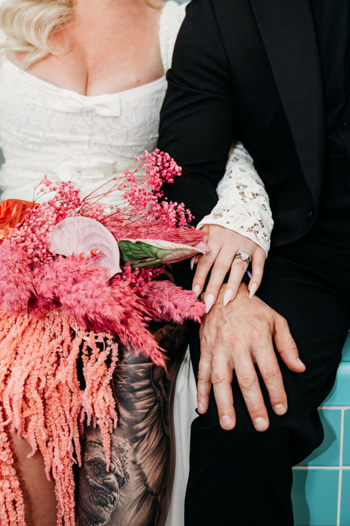 closeup shot of the wedding bouquet