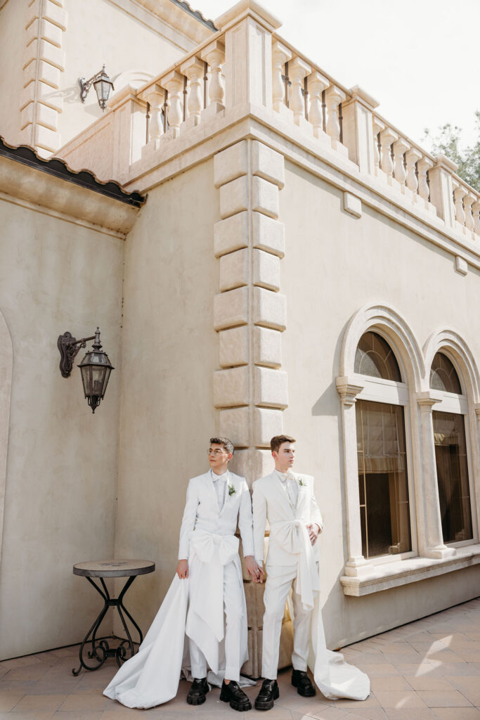 couple holding hands during their bridal session