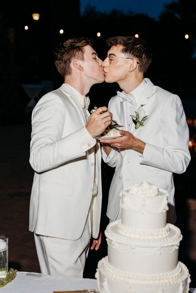 cute picture of the newlyweds kissing