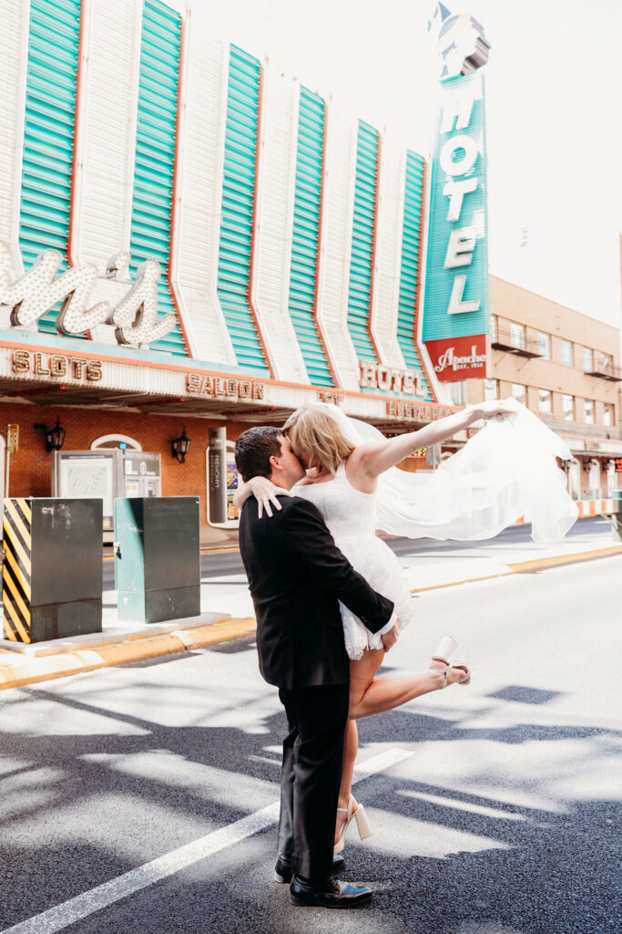 fun bridal portraits in fremont street