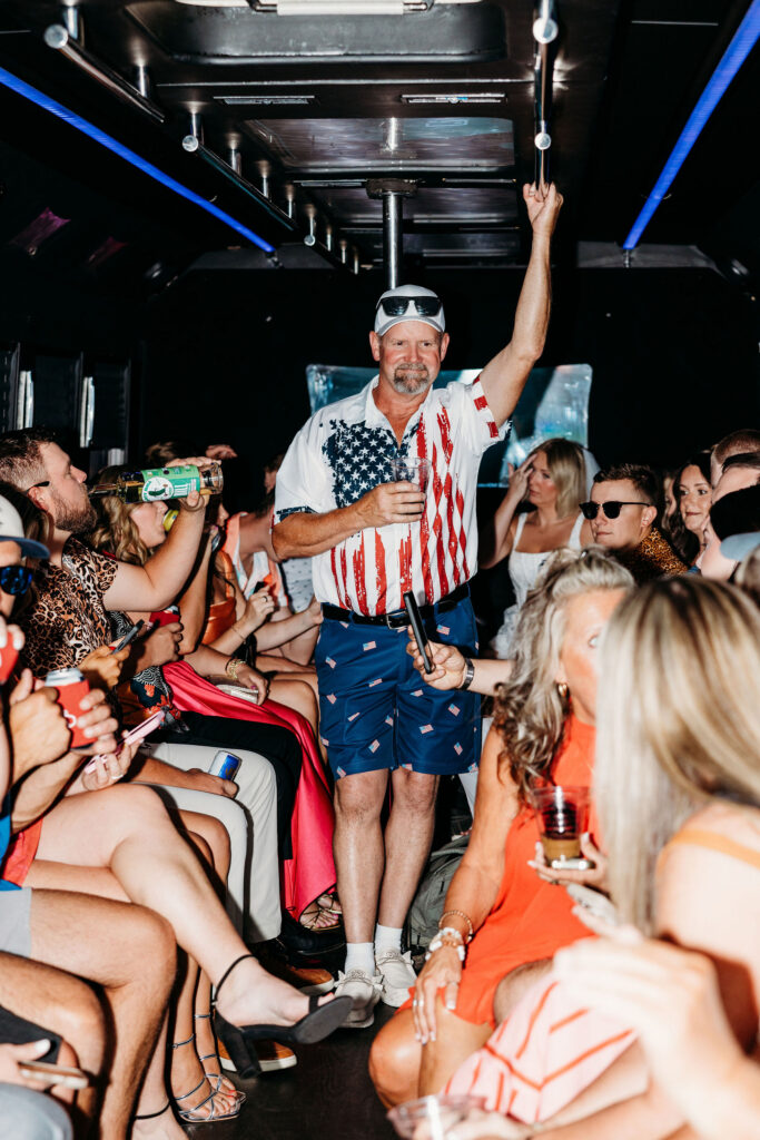 fun party bus before the elopement ceremony