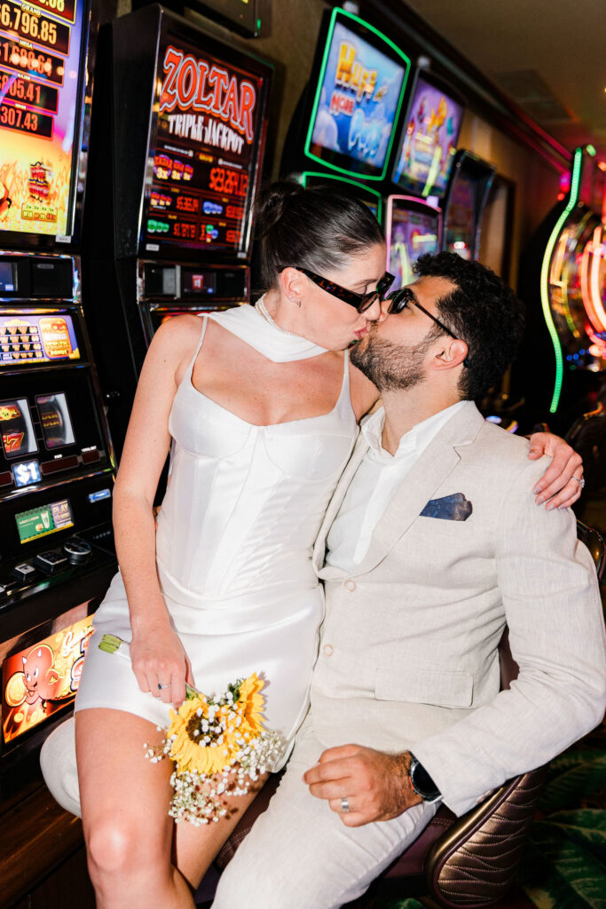 cute portrait of the newlyweds kissing